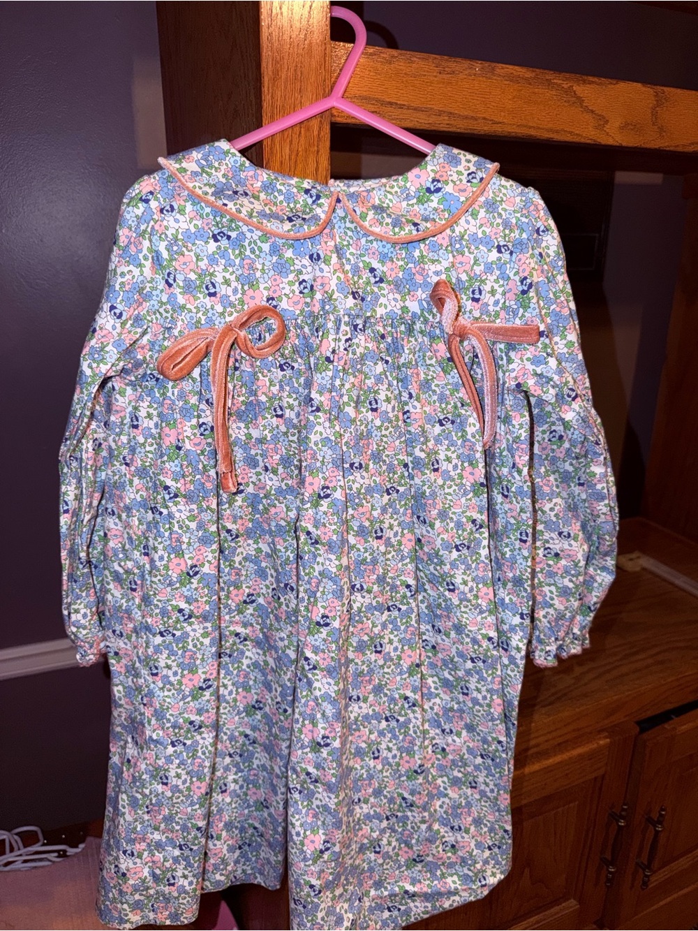Stitchy Fish| Floral dress with Pink Trim and Bow Accents, size 6